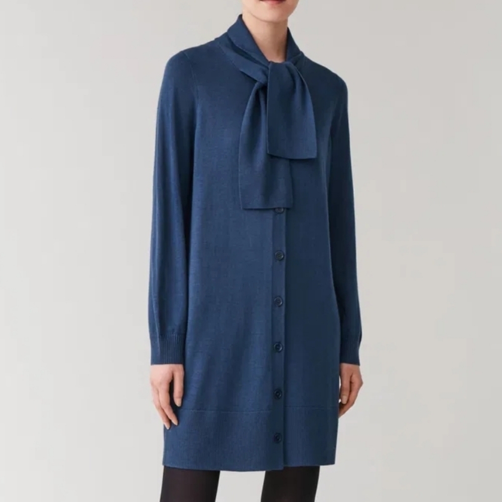 COS Cardigan Wool Button Front Sweater Dress With Tie NWOT